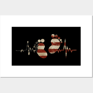 Baby Feet Heartbeat American Flag Posters and Art